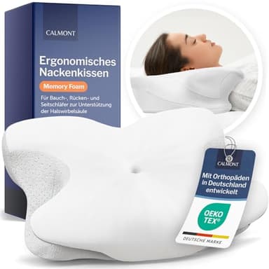 CALMONT - Orthopädisches Kissen für alle Schlaftypen I Nackenstützkissen für erholsamen Schlaf I Memory Foam Kissen für ideale Anpassung I Kopfkissen Nackenschmerzen ergonomisches Kopfkissen (Weiß)
