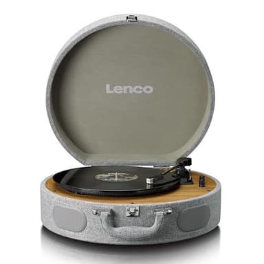 Lenco LS-66 Plattenspieler - Bluetooth® Empfang & Übertragung, 2 integrierte Lautsprecher, AT3600 Magnettonabnehmer, Riemenantrieb, Auto-Stop, 33/45 U/min, RCA-Anschluss, Holzgehäuse - Grau