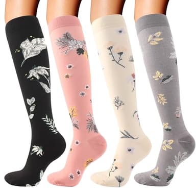 DRESHOW 4 Paar Kompressionsstrümpfe für Damen Herre Stützstrümpfe Kompressionssocken für Flug, Sport, Laufen, Radsport, Krankenschwester