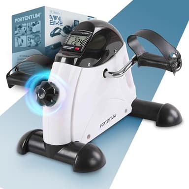 PORTENTUM Pedaltrainer für Senioren mit LCD-Display 6 Funktionen – Beintrainer im Sitzen kompakt mit einstellbarem Widerstand und Tragegriff – Tragbares Design als Mini Heimtrainer für Zuhause