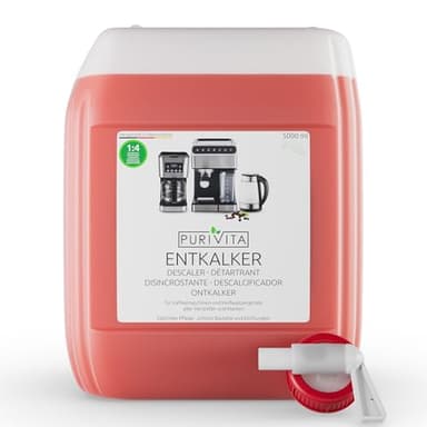 PURIVITA® Universal Entkalker Kaffeevollautomat [5000ML] - Kaffeemaschinen Entkalker Flüssig - Flüssigentkalker Kaffeemaschine Reiniger - Kalkreiniger Kaffeevollautomaten - Für alle Kaffeeautomaten