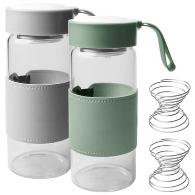 Leikurvo Kleine Glas-Shaker-Flasche, 2 Stück 480ml Borosilikatglas Shakers Flasche, Protein Shakers, BPA-frei, Shaker Flasches Rührball Set mit Silikonhülle für Fitness & Eiweißdrinks (Grün/Grau)