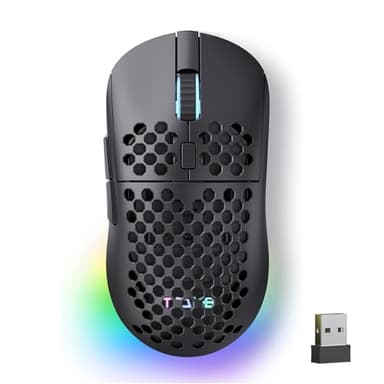 TMKB Falcon M1 Kabellose Gaming Maus - 24000 DPI, 180h Akkulaufzeit, 90g Ultra-Leicht, 6 Programmierbare Tasten, RGB-Beleuchtung, 2.4G/BT5.2/USB-C für PC/Mac/Laptop,Schwarz