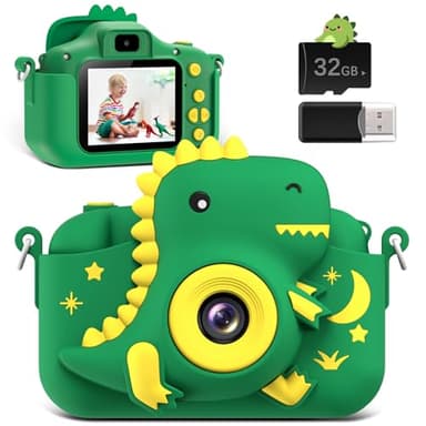 GREENKINDER Kinderkamera,2.0”-Bildschirm Kinder Kamera mit 32GB Karte, 20MP & 1080P HD Selfie Digitalkamera Kinder, Dinosaurier Geschenke für 3-12 Jahre Jungen und Mädchen