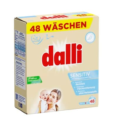 dalli Sensitiv Pulver – Unparfümiertes Vollwaschmittel Pulver für strahlend saubere und frische Kleidung – 48 Waschladungen