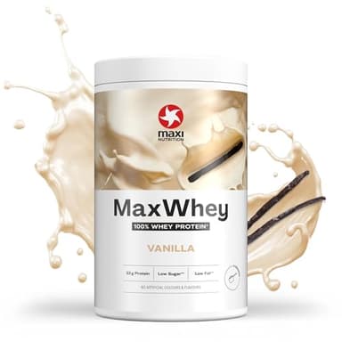 MaxiNutrition MaxWhey 100% Whey Proteinpulver Vanille 420 g Dose, ergibt 14 Protein-Shakes à 23g Eiweiß, ohne künstliche Aromen, inkl. Vitamin B6, Made in Germany