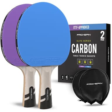 PRO-SPIN Tischtennisschläger – Limited Edition ITTF Color | Premium-Kohlefaser-Tischtennisschläger | Profi-Qualität | 7-lagige Klinge, Pro Gummi, 2 mm Schwamm (2 Stück, Blau/Violett)