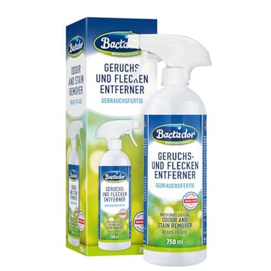 Bactador Enzymreiniger Spray 750ml - Geruchsentferner & Fleckenentferner - Mikrobiologischer Geruchsneutralisierer - Hundeurin / Katzenurin Entferner - Porentiefe Reinigung in Haushalt & Tierhaltung