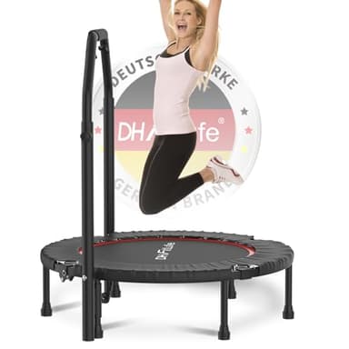 DH FitLife Fitness Indoor Trampolin klappbar ohne Installation | Ø102cm 40 Zoll Mini Trampoline | Tragfähigkeit 150 KG | 4 verstellbare Handgriffstufen | Stabiler und leiser für Kinder u. Erwachsene