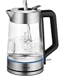 Trisa Elektrischer Wasserkocher, 2L 2200W Glaswasserkocher, Strix Control, Abschaltautomatik, 360° Basis, Wasserkocher Leise, Leicht zu Reinigen