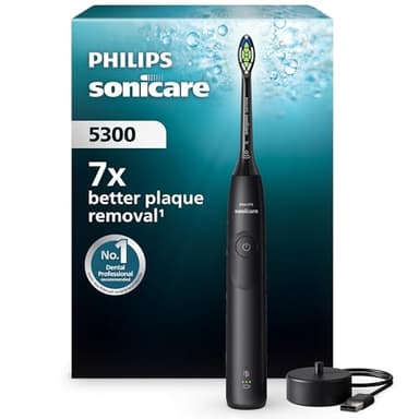 Philips Sonicare 5300 elektrische Zahnbürste, Schallzahnbürste mit 2 Intensitätsstufen, Andruckkontrolle, EasyStart, Smartimer und BrushPacer, Schwarz, Modell HX7101/01 [Neue Technologie]