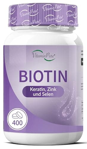 VitaminPure - Haarergänzungsmittel mit Biotin, Keratin und Zink, 400 Mikrotabletten mit hochdosiertem Vitamin B7 - Biotin für Haare für Frauen und Männer