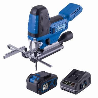 Scheppach Akku Stichsäge BC-JS254-X | Hublänge 25,4mm | Hubzahl 1000-3000 min-1 | Schnitttiefe 100mm Holz, 10mm Metall, 15mm Aluminium | 20V-IXES-Serie | 10 Jahre Garantie | mit 4Ah Akku & Ladegerät