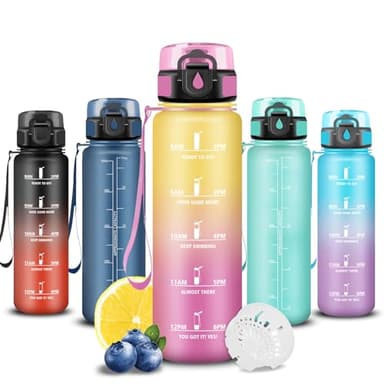 Trinkflasche Kinder, Wasserflasche 500ml, Auslaufsicher, Trinkflasche Kohlensäure Geeignet, Trinkflaschen mit Zeitmarkierung, Leicht zu Reinigen, für Schule, Outdoor, Camping, Running, Fitness, Büro