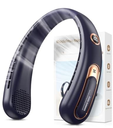 Nackenventilator, 3 Stufen Leise und Leistungsstark Bladeless Halsventilator mit LED-Anzeige, 4000mAh Akku Ventilator USB Aufladbar für 15H, Handfreier Leicht Ventilator Tragbarer für Küche, Unterwegs