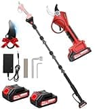 Akku Astschere Teleskop mit Stange, 2.5m Reichweite,40MM 2-in-1 Elektrische Gartenschere mit 21V 2X 2000 mAh Akkus,6-10 Stunden, 800W Astschere Akku mit Bürstenlosem Motor für Gartenarbeit, Obstbäume
