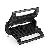 Multi-Grill 4-in-1, Kontaktgrill - Tischgrill - Sandwich Maker und Waffeleisen, Aus rostfreiem Stahl, 1500 Watt Leistung, inklusive 3 Plattensätze, 180° aufklappbar, Schwarz/Silber
