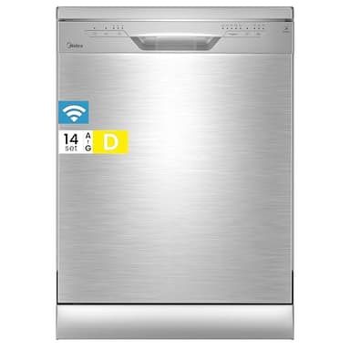 Midea Geschirrspüler 60cm Freistehend, SF 3.60N PRO Spülmaschine mit WLAN, 14 Maßgedecke, Geschirrspüler Unterbaufähig, 5 Programme, Höhenverstellbarer Oberkorb, 47 dB, Inox