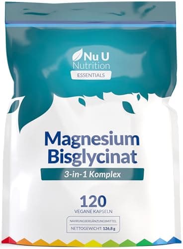Magnesium-Glycinat 3-in-1-Komplex 1813 mg - 120 Vegane Kapseln - Dreifach Hohe Absorption Bisglycinat, Citrat & Malat - 384 mg Elementares Magnesium - Nu U Nutrition
