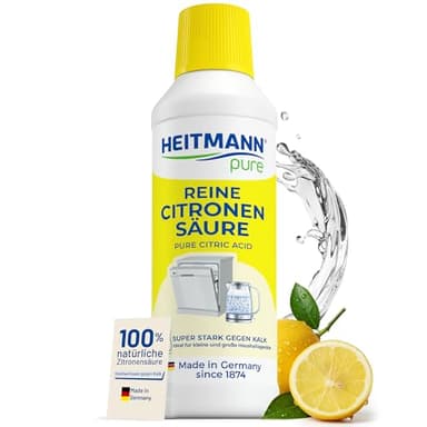 HEITMANN pure Reine Citronensäure 500 ml | Effektiver Kalkentferner in Küche & Bad | 100% natürliche Zitronensäure | Entkalker für Kaffeevollautomat, Wasserkocher & Waschmaschine | Lebensmittelsauber