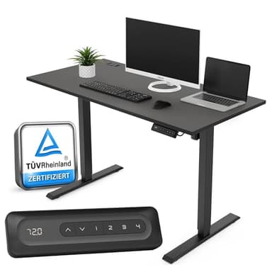 Yaasa Desk Lite Höhenverstellbarer Schreibtisch 120x60 cm Schwarz – Bürotisch mit Automatikfahrt, Memory-Funktion & Kabeldurchlass – Elektrischer Schreibtisch höhenverstellbar, ideal für Homeoffice