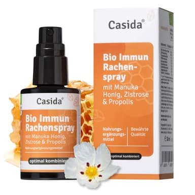 Casida Bio Immun Rachenspray- Propolis Halsspray mit Manuka Honig, Zistrose & Vitamin C, Spray mit echtem Manuka Honig - Bio-Qualität - 30ml