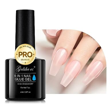 Gelike ec Nagelkleber Für Kunstnägel,6 in 1Sheer Baby Pink Extra Stark Nail Glue Für Press On Nail Glue Gel For Nail Tips Nagelkleber Gel Für Fake Nail-Brauchen Ausharten Unter UV Nagellampe 8ML-11544