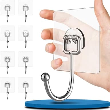 Vehepeay Selbstklebende Groß Haken 8 Stück(Max 15kg), Selbstklebend Haken für Bad, Küche und Wohnzimmer, 304 Rostfreie Stähle Selbstklebende Wandhaken, Starke Klebehaken für große Gegenstände