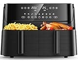 10L Heißluftfritteuse 2 Kammern, 10 in 1 Dual Zone Air Fryer, Heissluftfritteuse Doppelkammer mit Digitales Bedienfeld, Vorheizen & Warmhalten, Smart und Timer Funktion, 40 Recepte, für 6-10 Personen