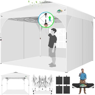 COBIZI Pavillon 3x3m Wasserdicht Stabil Winterfest Faltpavillon Partyzelt Gartenpavillon, 3 Seitenteilen, Pop Up Pavillon Faltbar für Camping, Festival, Gärten, Strände,Geschäft mit 4 Sandsäcke,Weiß