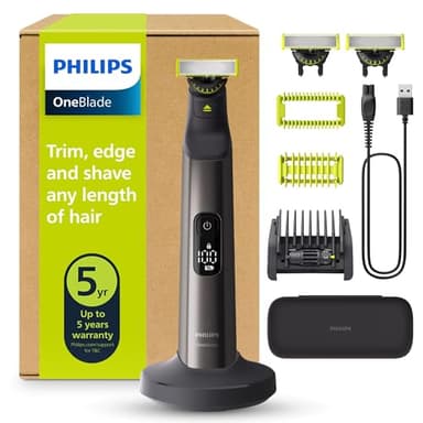 PHILIPS OneBlade Pro 360 Face & Body - elektrischer Rasierer, Trimmer & Bodygroomer, 3 x 360 Klingen, Präzisionskamm, 2x Körperaufsätze, Reiseetui, Ladestation, für Gesicht & Körper (QP6652/35)