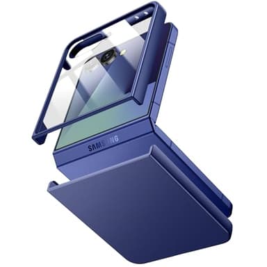 JETech Hülle für Samsung Galaxy Z Flip 7 2025 mit Eingebaut Front Gehärtete Glas Schutzfolie, Hart PC Dünn Stoßfest Anti-Kratz Handy Schutzhülle (Blue Shadow)