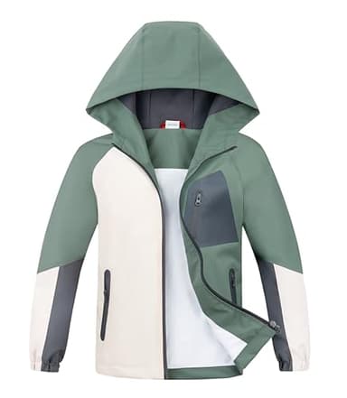 ALXHUTE Regenjacke Jungen Übergangsjacke Wasserdicht Kinder Softshelljacke Farbkontrast Jacke Mit Kapuze Grün DE: 146-152 (Herstellergröße 150)