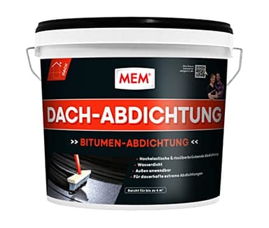 MEM Bitumen Dach-Abdichtung, Dauerhafte Abdichtung gegen Wasser, Zuverlässig bei Alt- und Neubauten, Lösemittelfreie Latex-Bitumenmasse, Sehr gute Haftung auf vielen Untergründen, Schwarz, 12 l
