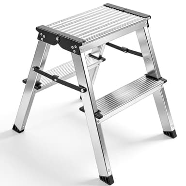 Trittleiter, Leiter mit 2 Stufen, Klapptritt, Klappsicherung, einfach zu verstauen