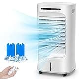 COSTWAY Klimaanlage ohne Abluftschlauch, 3 in 1 Luftkühler & Luftbefeuchter & Ventilator mit 3 Modi, 10 L Wassertank, 2 Eispacks, 15H Timer, Fernbedienung, für Zuhause Büro, mobiles Klimagerät leise