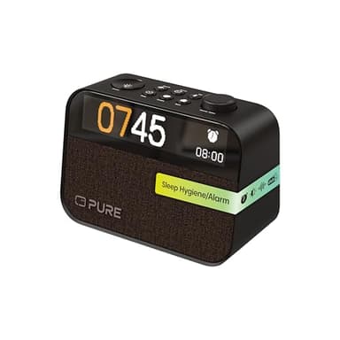 Pure Moment Radiowecker für Schlafzimmer & Büro (DAB+/FM Digital Radio, Bluetooth, White Noise Geräusche Einschlafhilfe, Wake Up Light Lichtwecker, Nachtlicht, Alarm, dimmbares Display) Coffee Braun