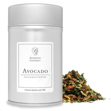Boomers Gourmet - Avocado Gewürz, Avocado Topping, Guacamole Gewürz für perfekten Geschmack als Topping für Avocados, Ideal für Avocado-Liebhaber - Gewürzdose 11,5 cm - 80 g