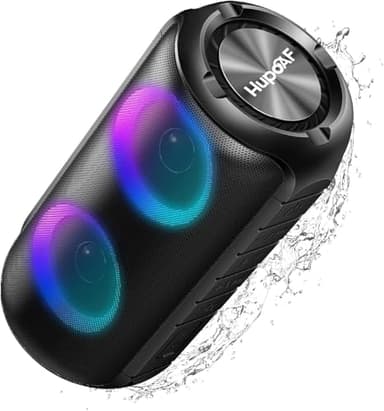 Hupoaf Bluetooth Lautsprecher mit Licht, 2026 Bluetooth 5.3 Musikbox Tragbarer Bluetooth Box mit 52mm Durchmesser Dual Lautsprecher, Tiefer Bass, IPX7 Wasserdicht Outdoor Speaker für Reisen/Party