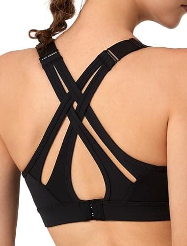 Yvette Sport BH Starker Halt Verstellbar Träger Gekreuzt Rücken Große Größen für Fitness Lauf Yoga, Schwarz, M