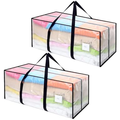 Dntorx 2 Stück 120L Aufbewahrungstasche, Heavy-Duty Umzugstaschen Transparente Umzugskartons Groß mit Reißverschluss Griff Faltbar Aufbewahrungsbox für Umzug Camping Bettwäsche Kleidung Aufbewahrung