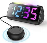 Netzu Wecker Digital für Tiefschläfer, Lauter Wecker mit Vibration, Nachtlicht, Bunte Anzeige, DST, USB-Ladeanschluss, Batterie-Backup, Vibrationswecker für Gehörlose Schlafzimmer Nachttisch