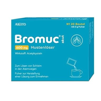 Bromuc akut 600 mg Hustenlöser 20 Beutel - Verflüssigt zähen Schleim und erleichtert das Abhusten bei Atemwegserkrankungen - Schnelle Hilfe für Erwachsene und Jugendliche ab 14 Jahren