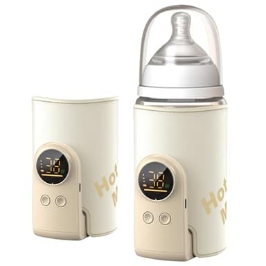 Drahtloses Milchwärmer, mit LED Temperaturdisplay 8000mAh Flaschenwärmer Baby Unterwegs 6 stufige Schnellheizung USB C Ladung Wärmedämmhülle für Muttermilch und Reisen Gelb