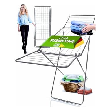 STAHLMANN ® Wäscheständer [18 m Trockenfläche] - Wäscheständer Silber platzsparend mit rutschfesten Füßen - Klappbarer Flügelwäscheständer -Wäschetrockner
