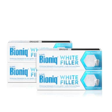 Bioniq® White Filler Zahnpasta - 4 x 75 ml – Sanfte Whitening-Zahncreme mit Hydroxylapatit, schützt und stärkt den Zahnschmelz, für glatte und weiße Zähne, entfernt Verfärbungen schonend, ohne Fluorid