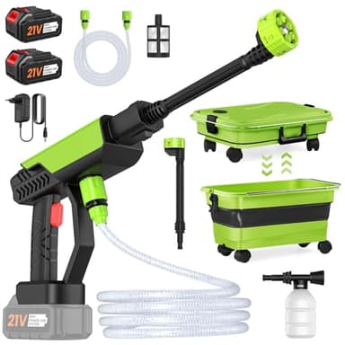 Akku Hochdruckreiniger, 30 Bar Tragbarer Hochdruckreiniger mit 2 x 3.0 Ah Akku, 22L Faltbarer Wassertank, 6-in-1-Multifunktionsdüse, Kabelloser Druckreiniger für Autos, Terrasse, Fenster