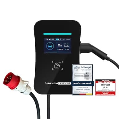 DAHEIM LADEN.DE Touch PRO Wallbox 11kW, mit 7.5m Ladekabel - mit 16A CEE Anschlusskabel - mit App, MID-Stromzähler, PV-Überschussladen, Lastmanagement, RFID, 14a