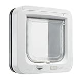 Sure Petcare SureFlap Mikrochip-Katzenklappe, batteriebetrieben, kompatibel mit RFID-Halsbandanhängern und Mikrochips, EIN-Knopf-Steuerung, Einbau in Türen, Glasscheiben und Wände, grau/weiß