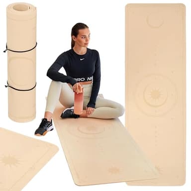 TREXO Yogamatte in Hellbraun, 183x61 cm groß und 6 mm dick Yoga Matte aus ökologischem TPE mit rutschfester Oberfläche Starkem Grip auf dem Boden Widerstandsfähig gegen Beschädigungen Leicht